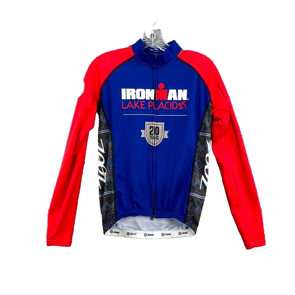 Zoot Ironman Lake Placid Finisher Cycling Jersey Mens Small Blue Red Racing Bike